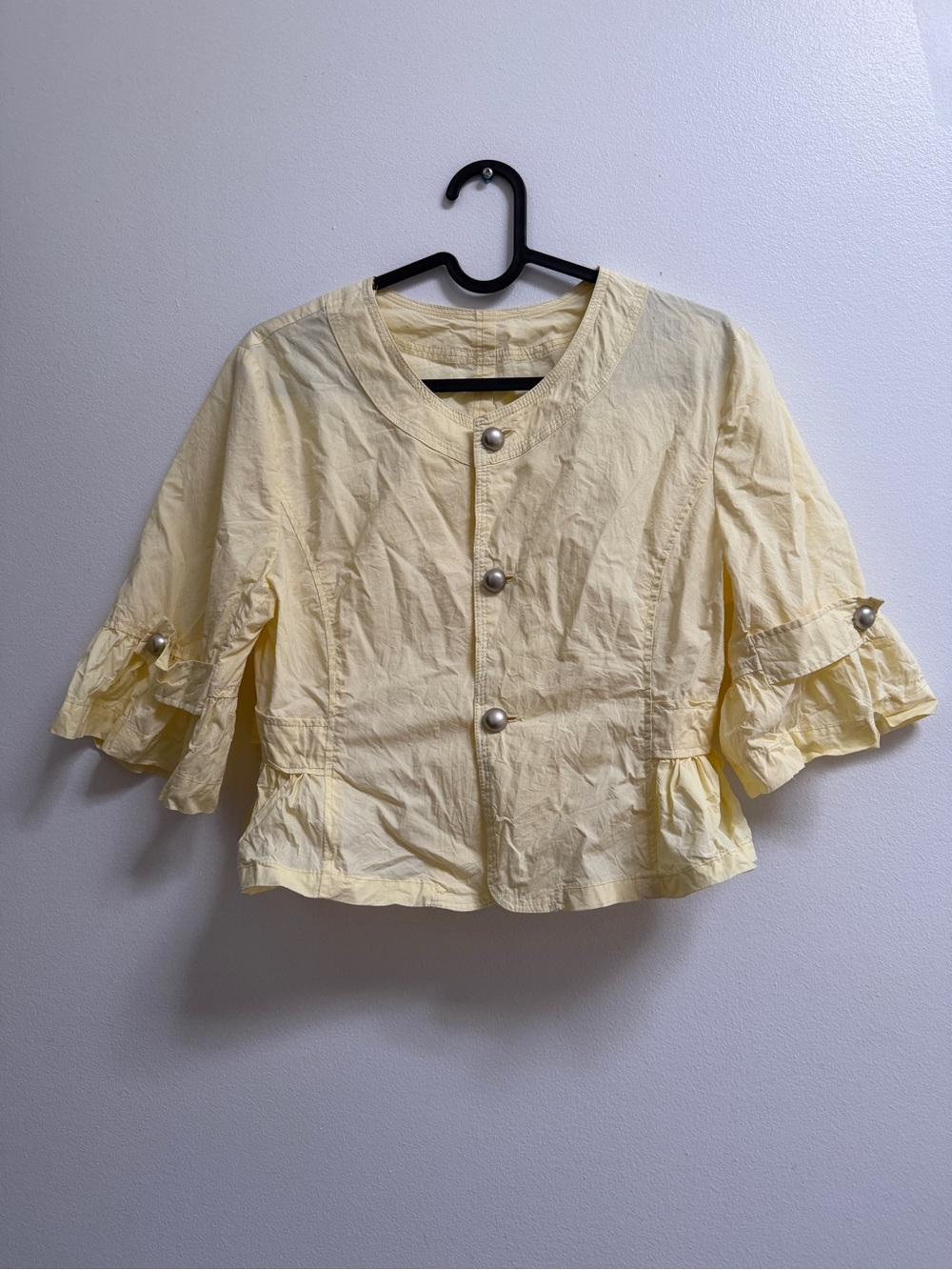 Vintage Light Yellow Ruffle Sleeve Crop Shirt/Jacket
